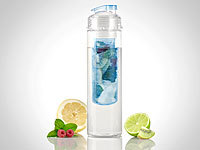 Rosenstein & Söhne Trinkflasche, Wasserflasche mit Fruchtbehälter, Tritan, BPA-frei, blau; Smoothie-Maker Smoothie-Maker 