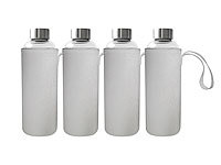 Rosenstein & Söhne 4er-Set Trinkflaschen aus Borosilikat-Glas mit Neopren-Hülle, 750 ml; Smoothie-Maker Smoothie-Maker Smoothie-Maker Smoothie-Maker 