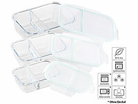 Rosenstein & Söhne 3er-Set Glas-Frischhaltedosen, Klick-Deckel, 2 Kammern, -40 bis 450 °C; Lunchbox-Sets Lunchbox-Sets Lunchbox-Sets Lunchbox-Sets Lunchbox-Sets 