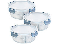 Rosenstein & Söhne 3er-Set Glas-Frischhaltedosen, 3 Kammern, Klick-Deckel, -20 bis 520°C; Lunchbox-Sets Lunchbox-Sets Lunchbox-Sets Lunchbox-Sets 