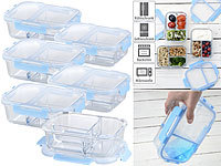 Rosenstein & Söhne 6er-Set Glas-Frischhaltedosen mit Klick-Deckeln & 3 Kammern, 1 l; Lunchbox-Sets Lunchbox-Sets Lunchbox-Sets Lunchbox-Sets 